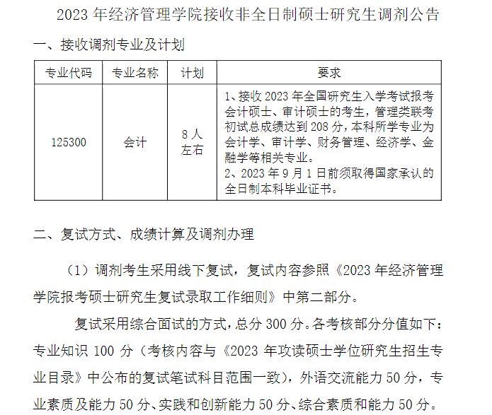 2023年南京理工大學(xué)經(jīng)濟管理學(xué)院接收非全日制碩士研究生調(diào)劑公告